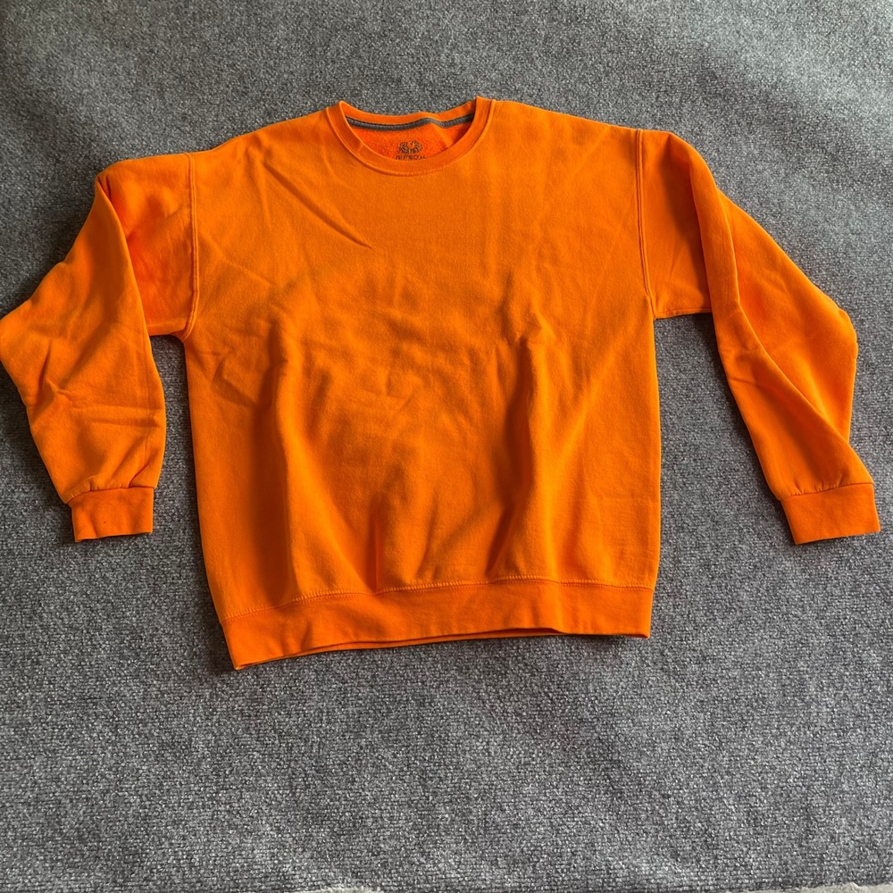 Fruit of the Loom Mens Large Orange Crewneck Sweatshirt‎ Fleece Pullover L Solid